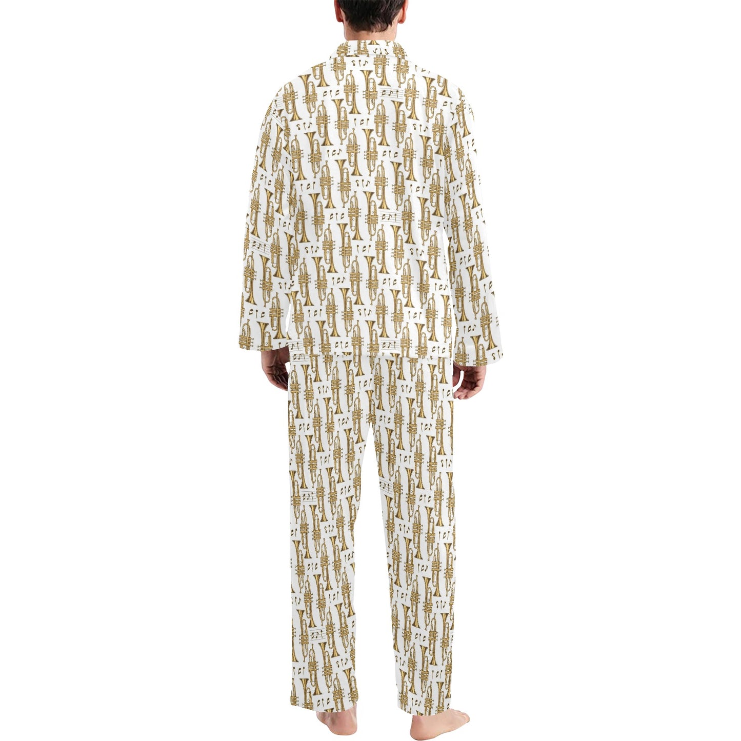 Trumpet with Music Note Print Men's Long Pajama Set