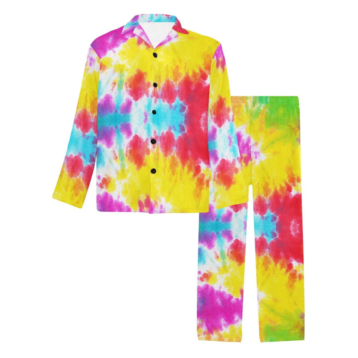 Tie Dye Rainbow Themed Print Men's Long Pajama Set