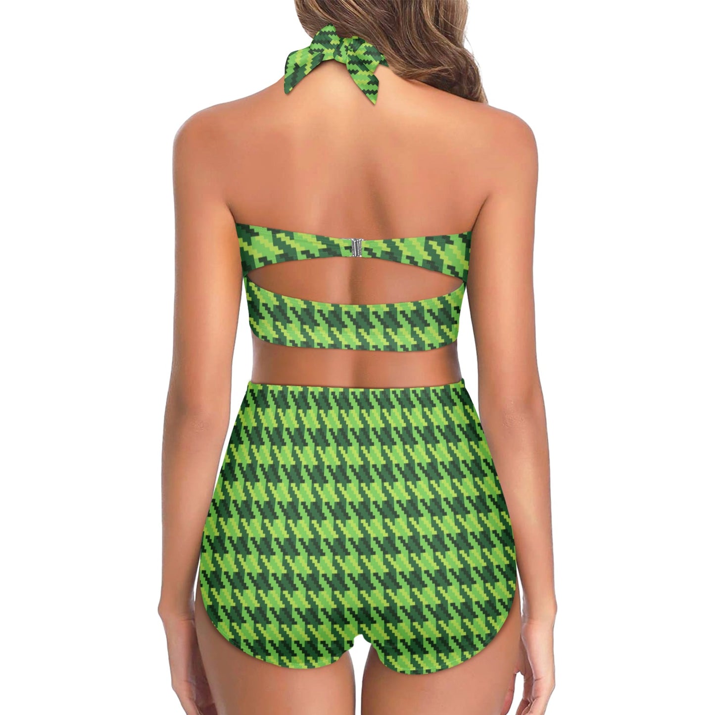 St Patricks Day Houndstooth Pattern Print LKS301 Halter Neck Bikini Swimsuit