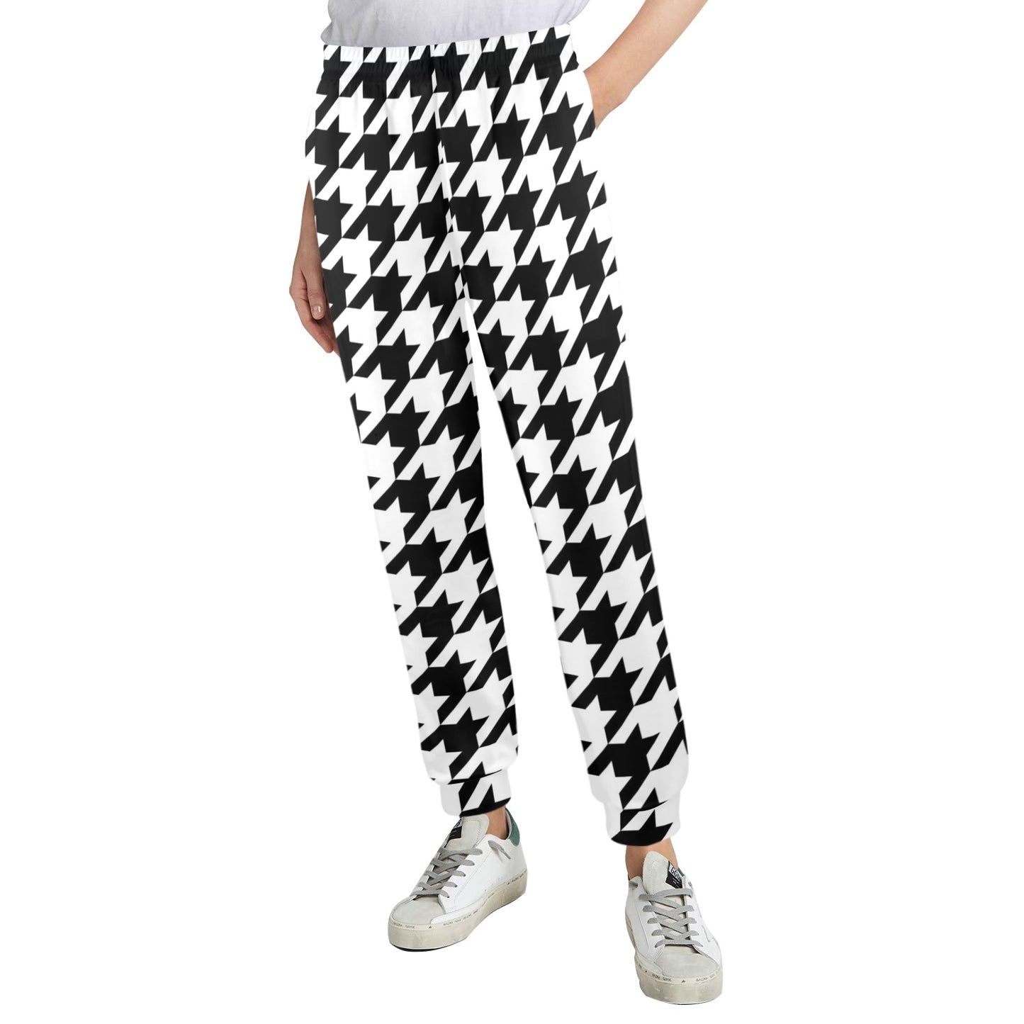 Houndstooth Black White Pattern Print Design 05 Women's Casual Track Pants