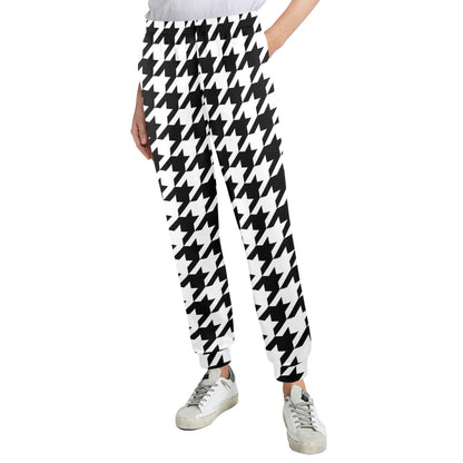 Houndstooth Black White Pattern Print Design 05 Women's Casual Track Pants
