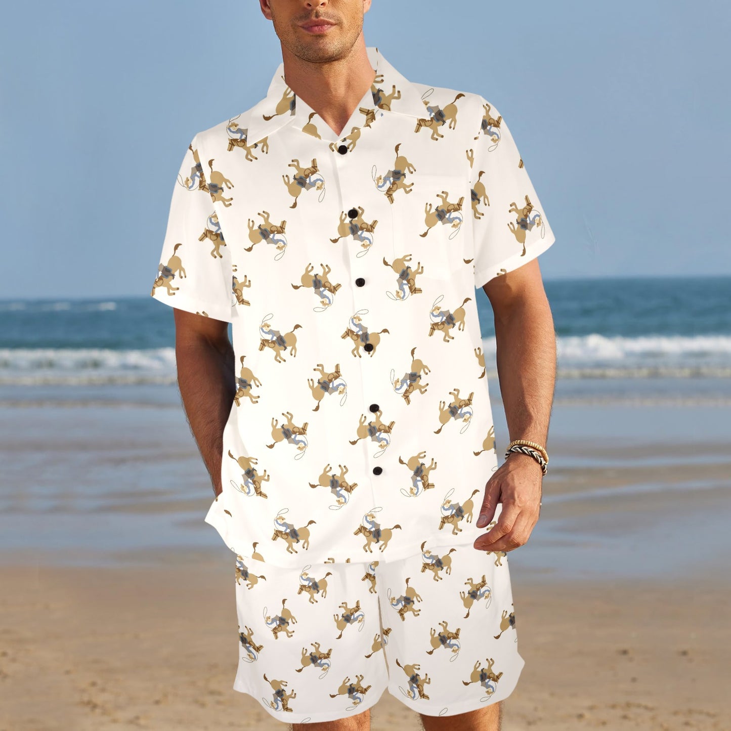 Cowboy Pattern Print Design 01 Men's Beach Shirt and Shorts Set