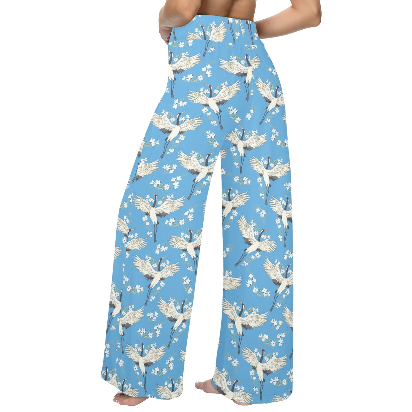 Crane Pattern Print Design 03 Women's Wide Leg Lounge Pants