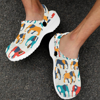 Elephant Colorful Print Pattern Unisex Clogs Shoes