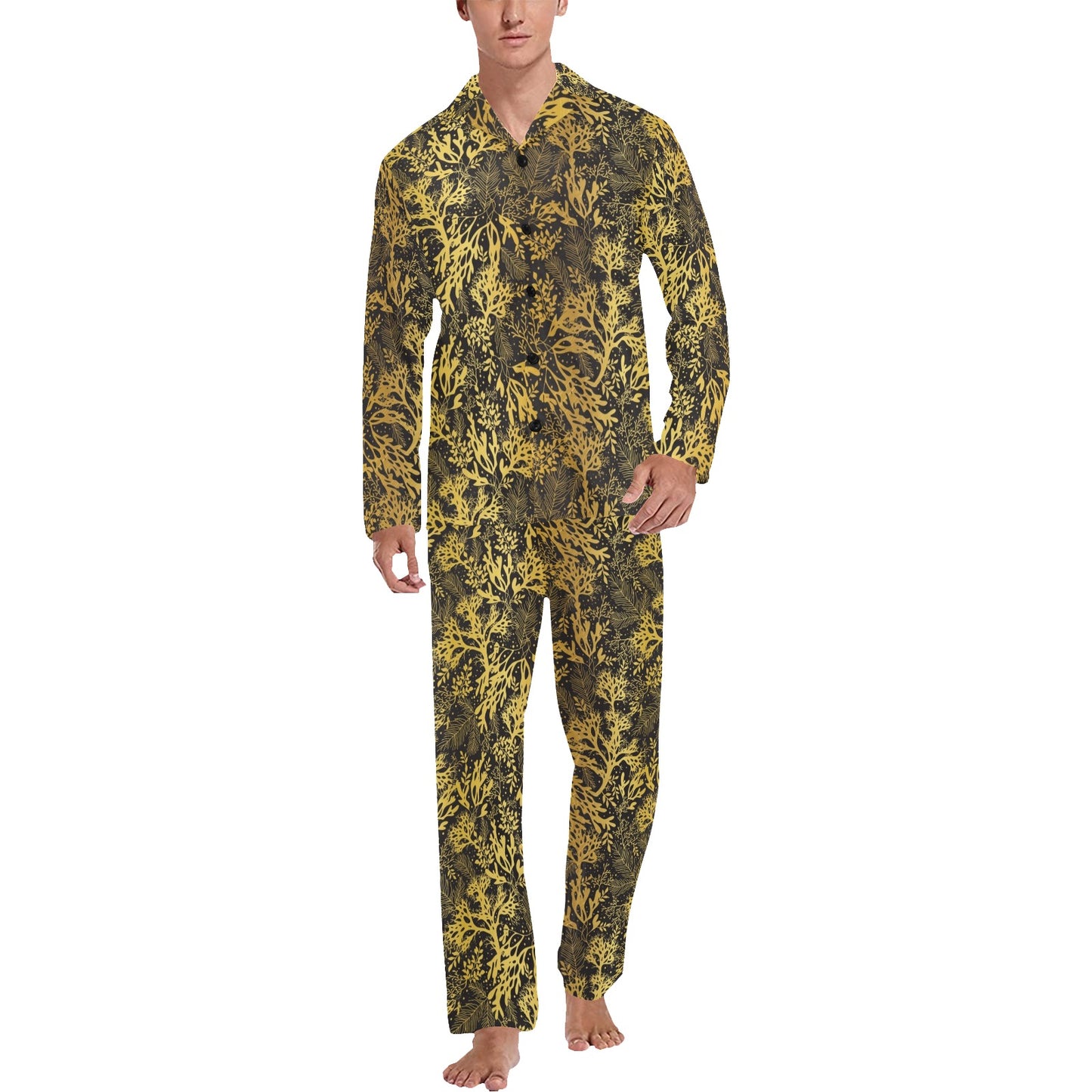Seaweed Print Design LKS303 Men's Long Pajama Set