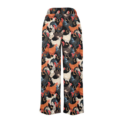 Chicken Print Pattern Women's Wide Leg Lounge Pants