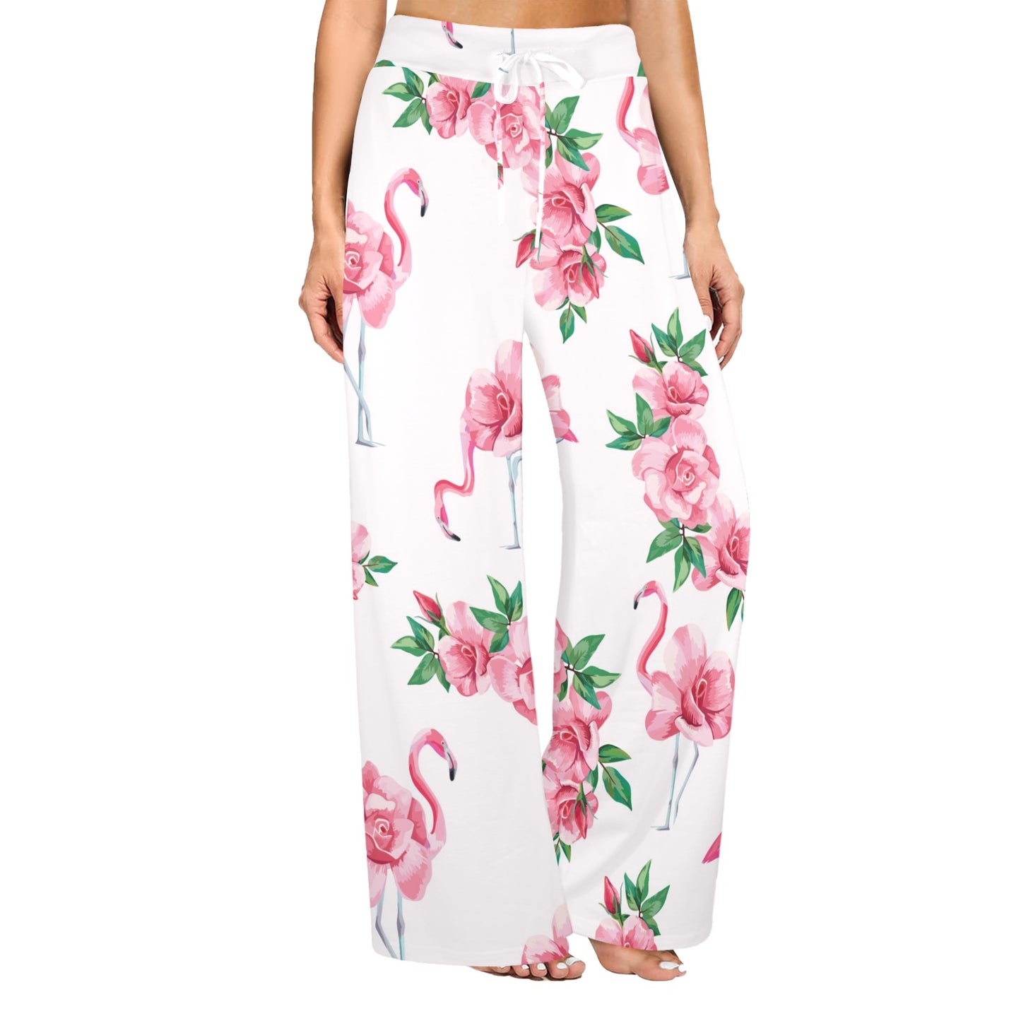 Flamingo Rose Pattern Women's Wide Leg Lounge Pants