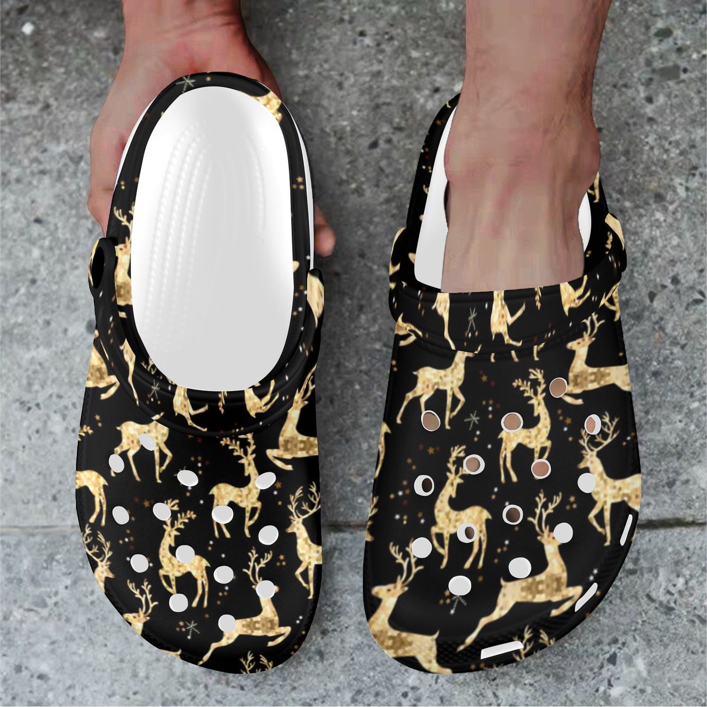 Deer Gold Pattern Unisex Clogs Shoes
