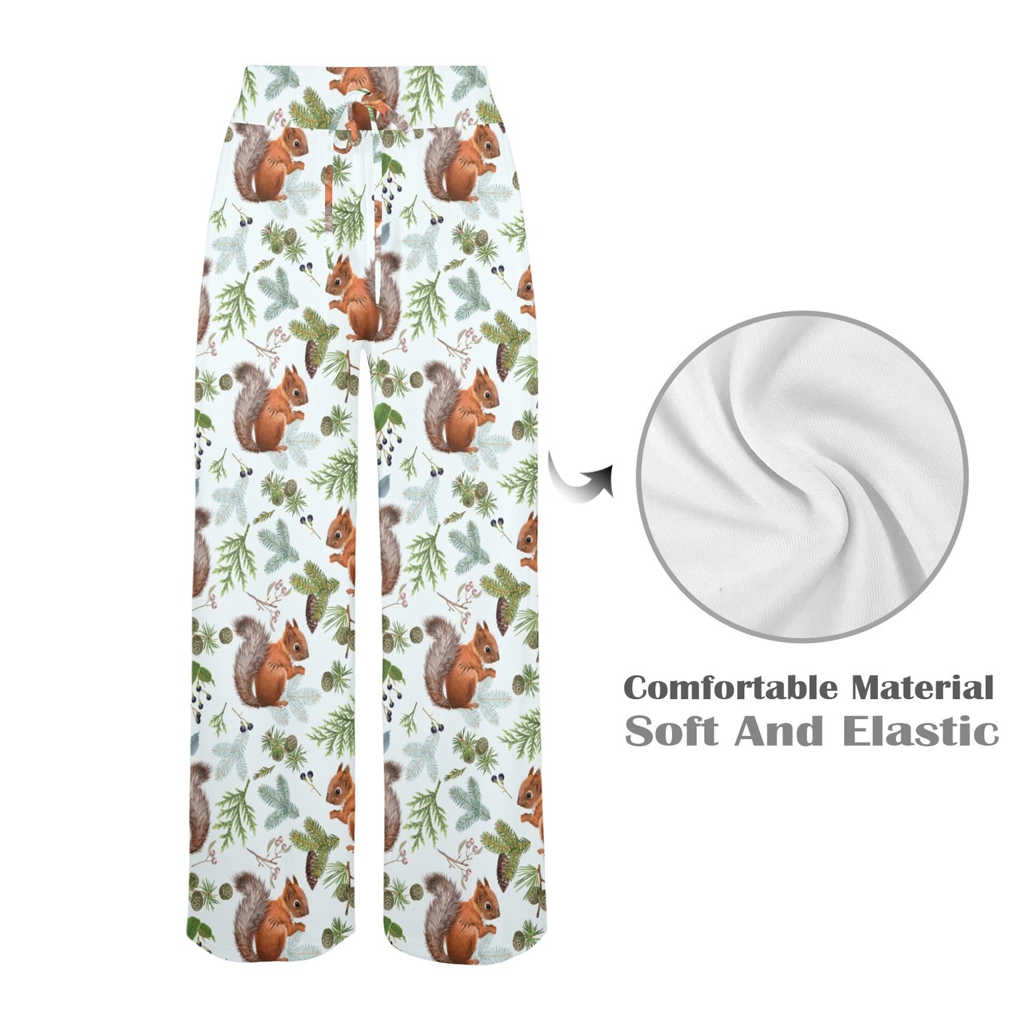 Squirrel Print Design LKS308 Women's Wide Leg Lounge Pants