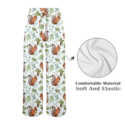 Squirrel Print Design LKS308 Women's Wide Leg Lounge Pants