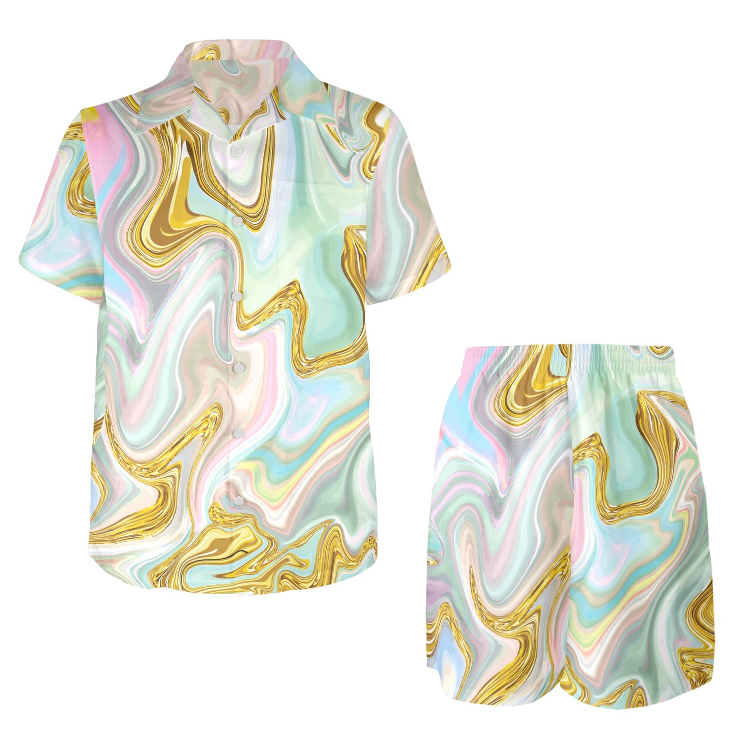 Gold Sweet Marble Men's Beach Shirt and Shorts Set