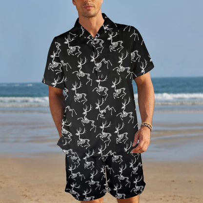 Deer Skeleton Print Pattern Men's Beach Shirt and Shorts Set
