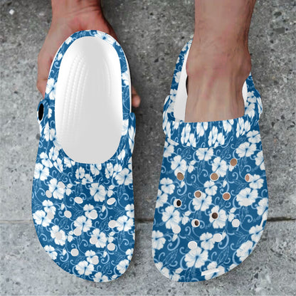 Hibiscus Blue Flower Hawaiian Print Unisex Clogs Shoes