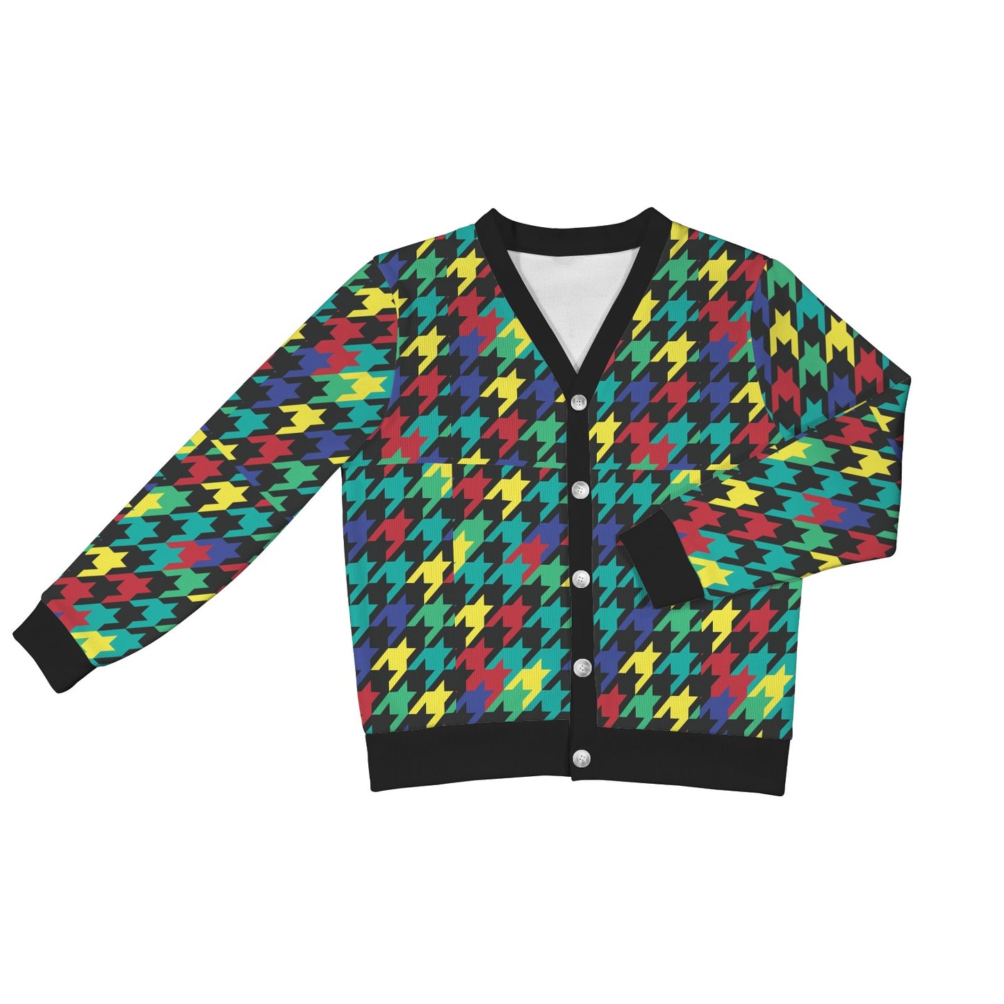 Houndstooth Colorful Pattern Print Design 02 Women's Cardigan