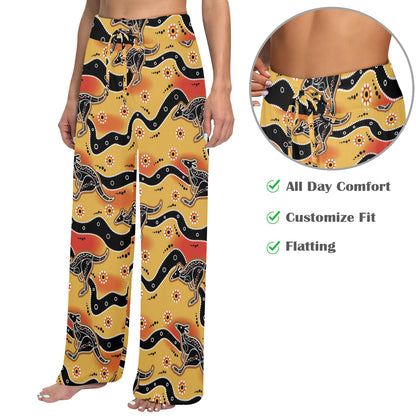 Kangaroos Aboriginal Pattern Print Design 06 Women's Wide Leg Lounge Pants