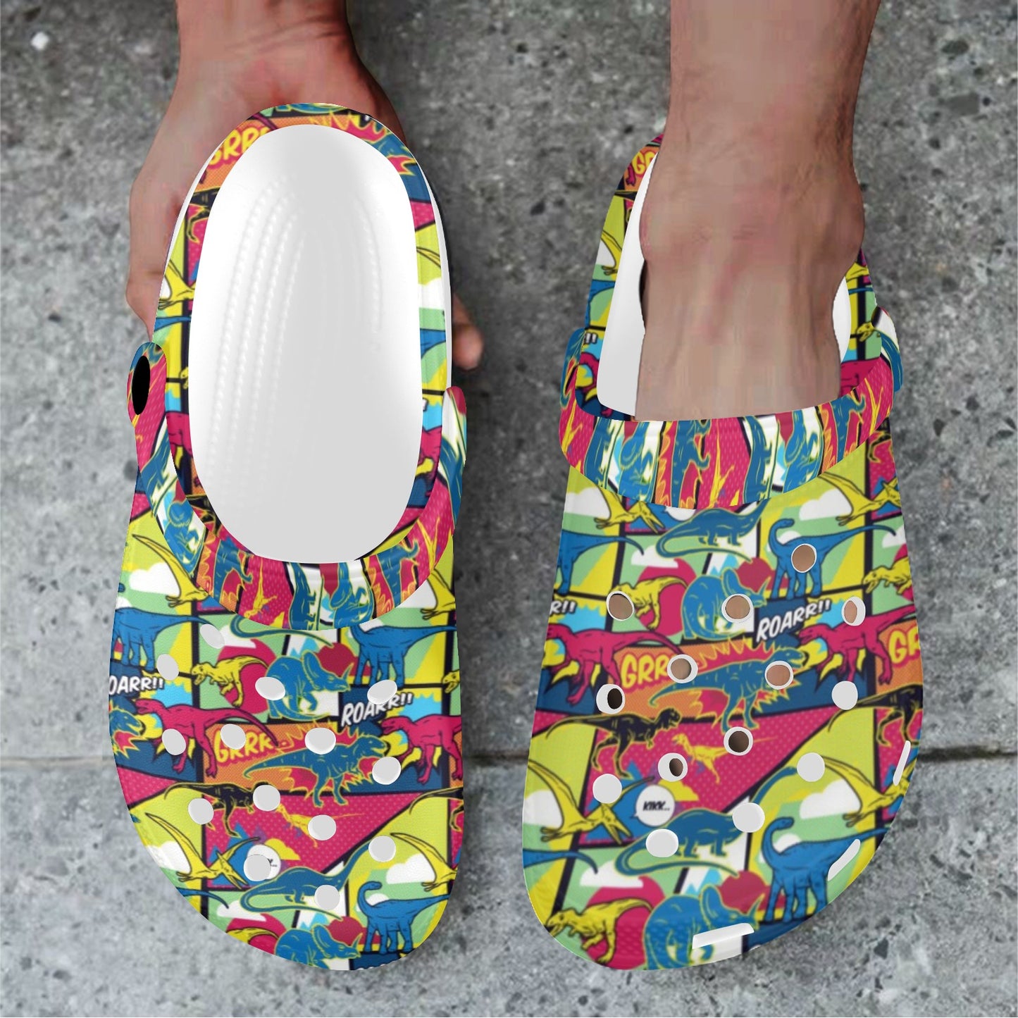 Dinosaur Comic Pop Art Style Unisex Clogs Shoes