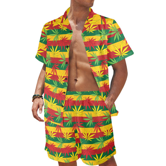 Rasta Pattern Print Design A03 Men's Beach Shirt and Shorts Set