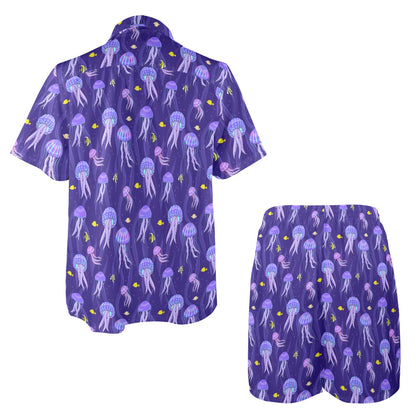 Jellyfish Style Print Men's Beach Shirt and Shorts Set