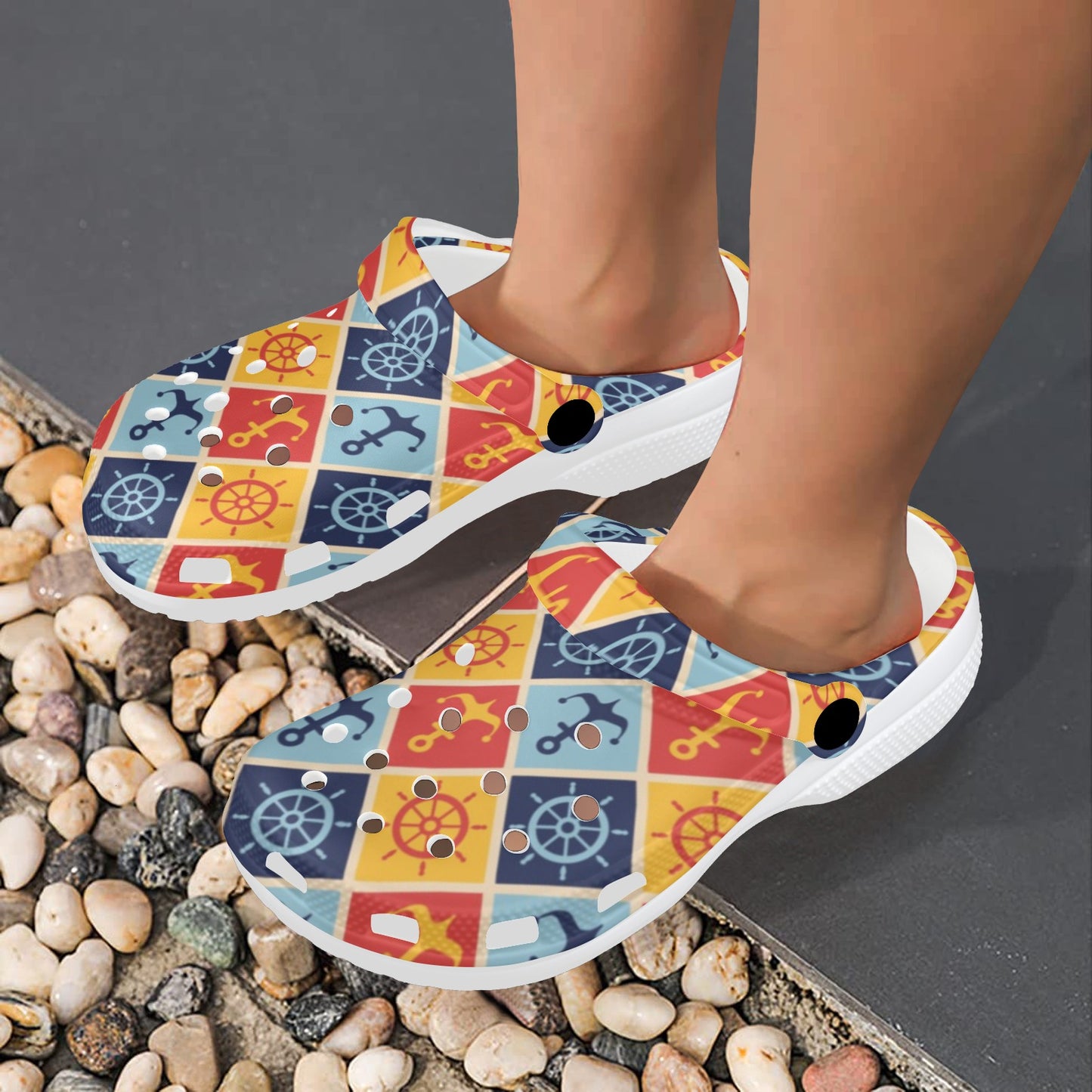 Nautical Pattern Design Themed Print Unisex Clogs Shoes