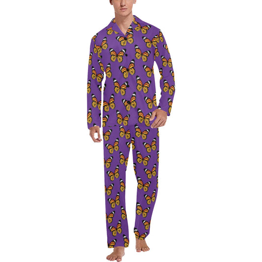 Monarch Butterfly Purple Print Pattern Men's Long Pajama Set