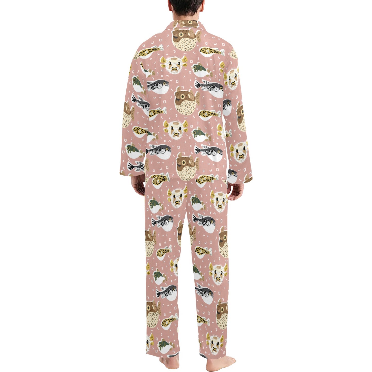 Fugu Cute Pattern Print Design 01 Men's Long Pajama Set