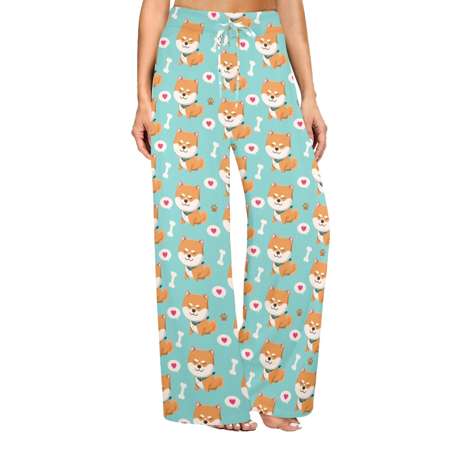 Shiba Inu Print Design LKS3013 Women's Wide Leg Lounge Pants