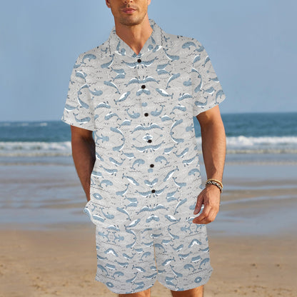 Narwhal Pattern Print Men's Beach Shirt and Shorts Set