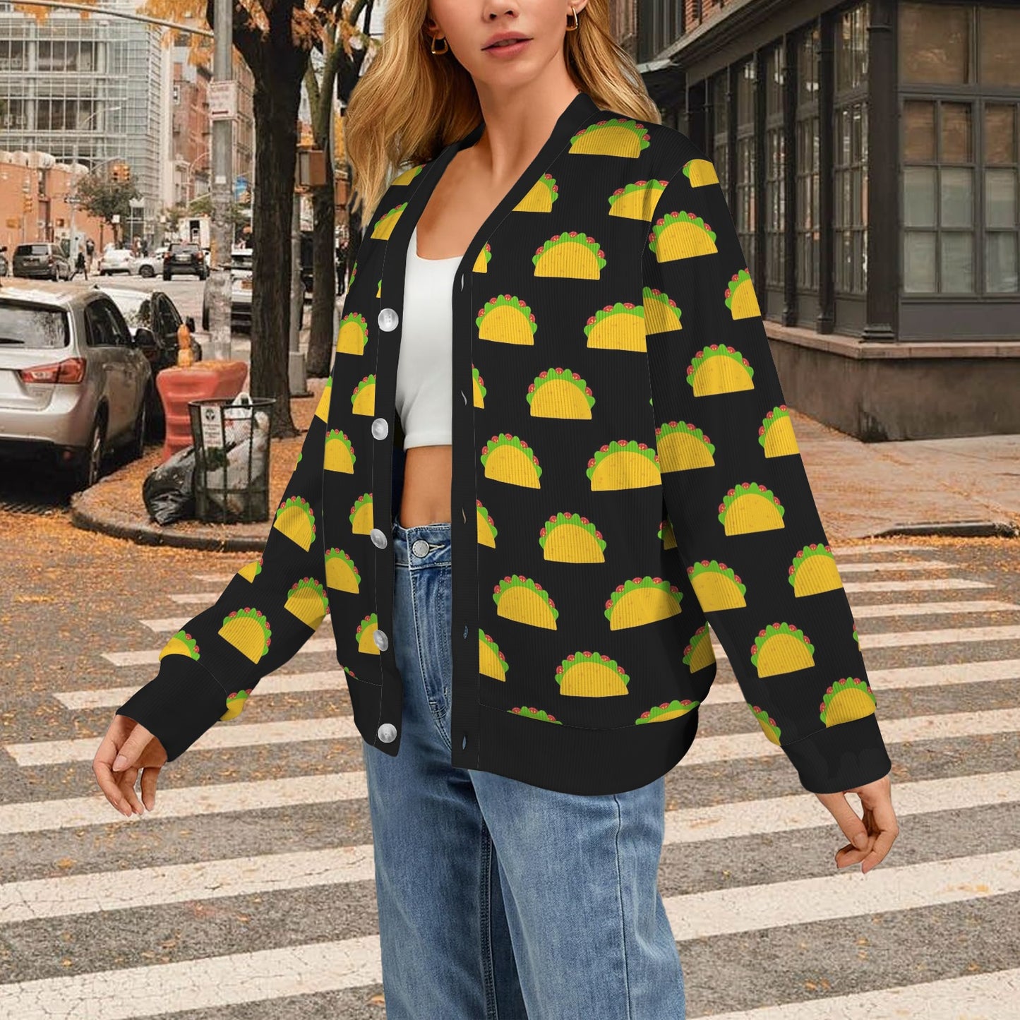 Taco Pattern Print Design TC06 Women's Cardigan