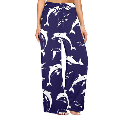 dolphin Design Print Pattern JJ0131 Women's Wide Leg Lounge Pants