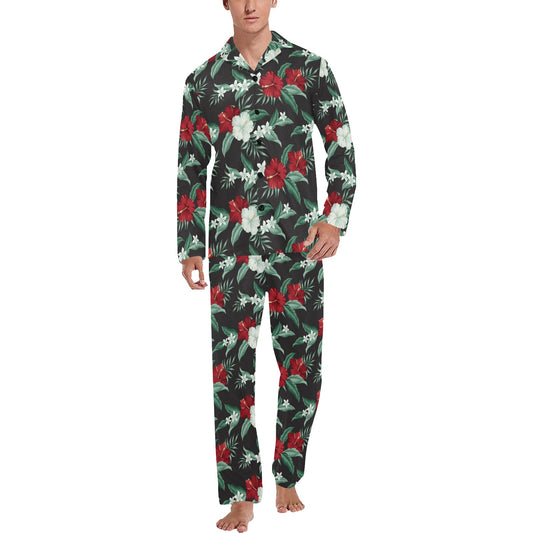 Tropical Flower Print Design LKS303 Men's Long Pajama Set