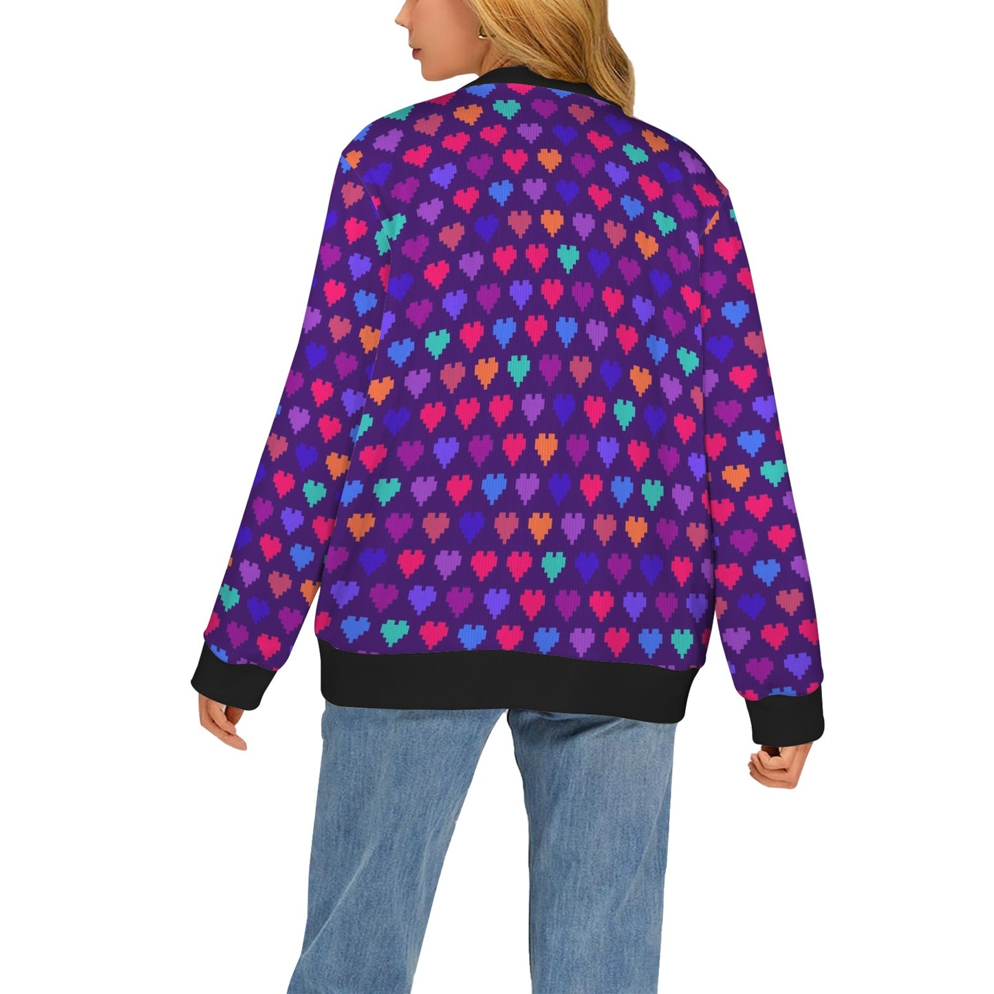 Heart Pixel Pattern Print Design HE03 Women's Cardigan