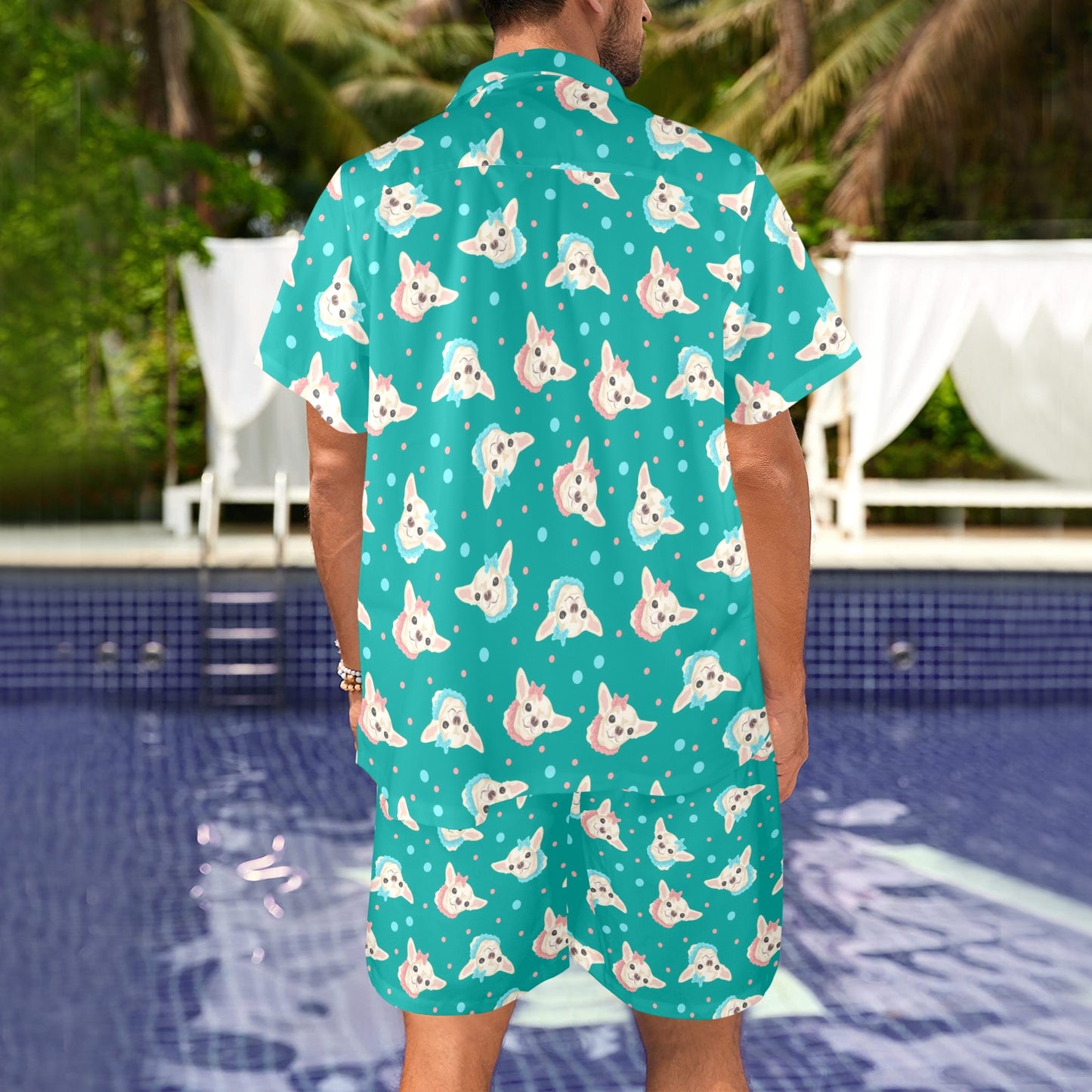Chihuahua Polka Dot Pattern Men's Beach Shirt and Shorts Set