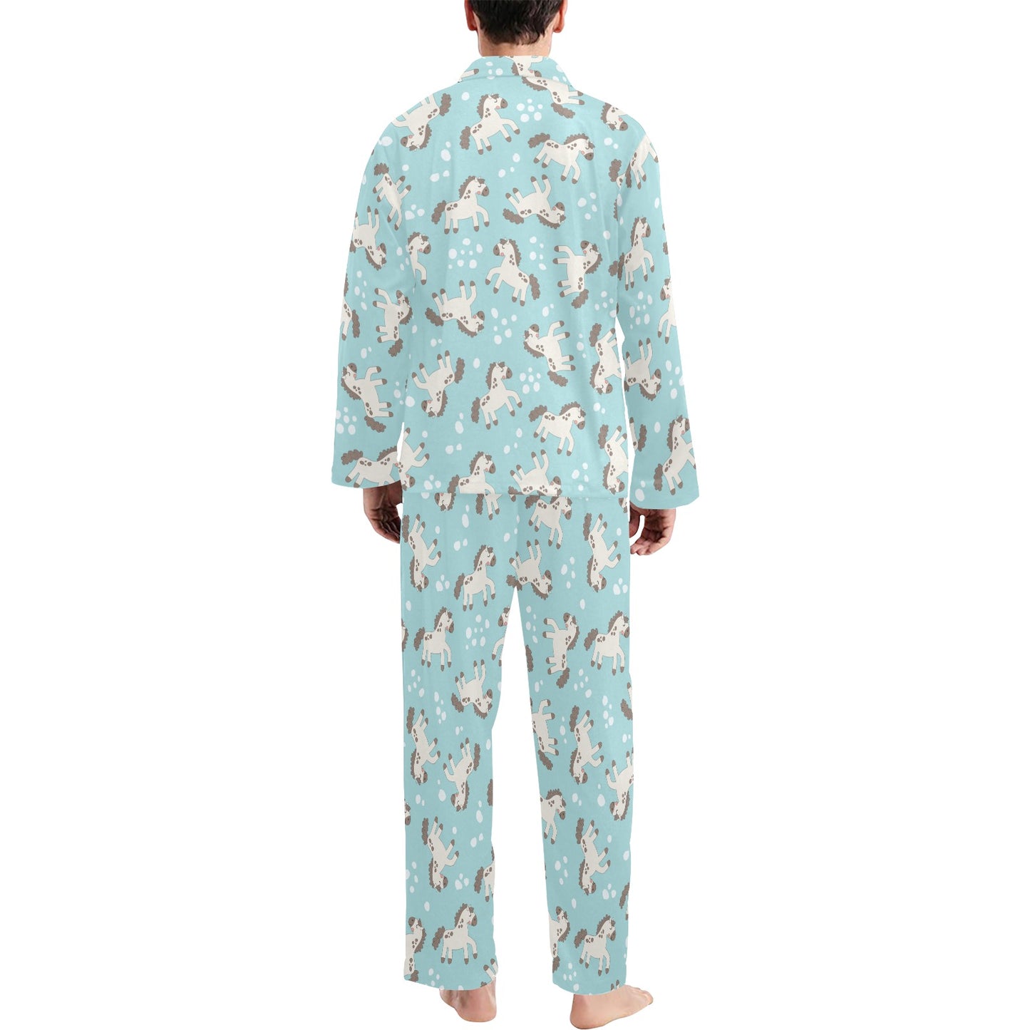 Horse Cute Print Design LKS306 Men's Long Pajama Set