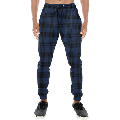 Navy Blue Tartan Plaid Pattern Men's Sweatpants
