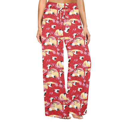 Crane Pattern Print Design 04 Women's Wide Leg Lounge Pants