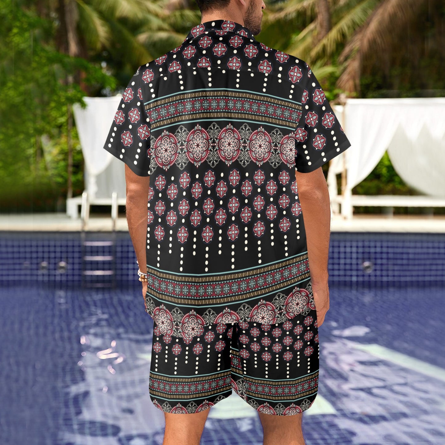 Ethnic Dot Style Print Pattern Men's Beach Shirt and Shorts Set