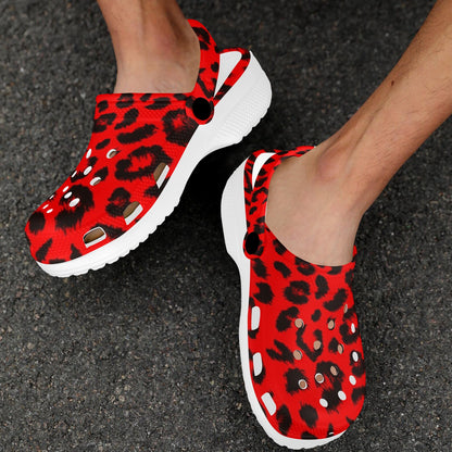 Leopard Red Skin Print Unisex Clogs Shoes