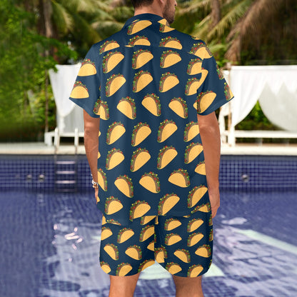 Taco Pattern Print Design TC04 Men's Beach Shirt and Shorts Set