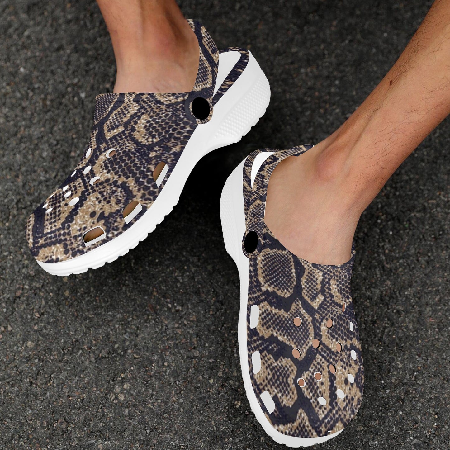 Snake Skin Pattern Print Unisex Clogs Shoes