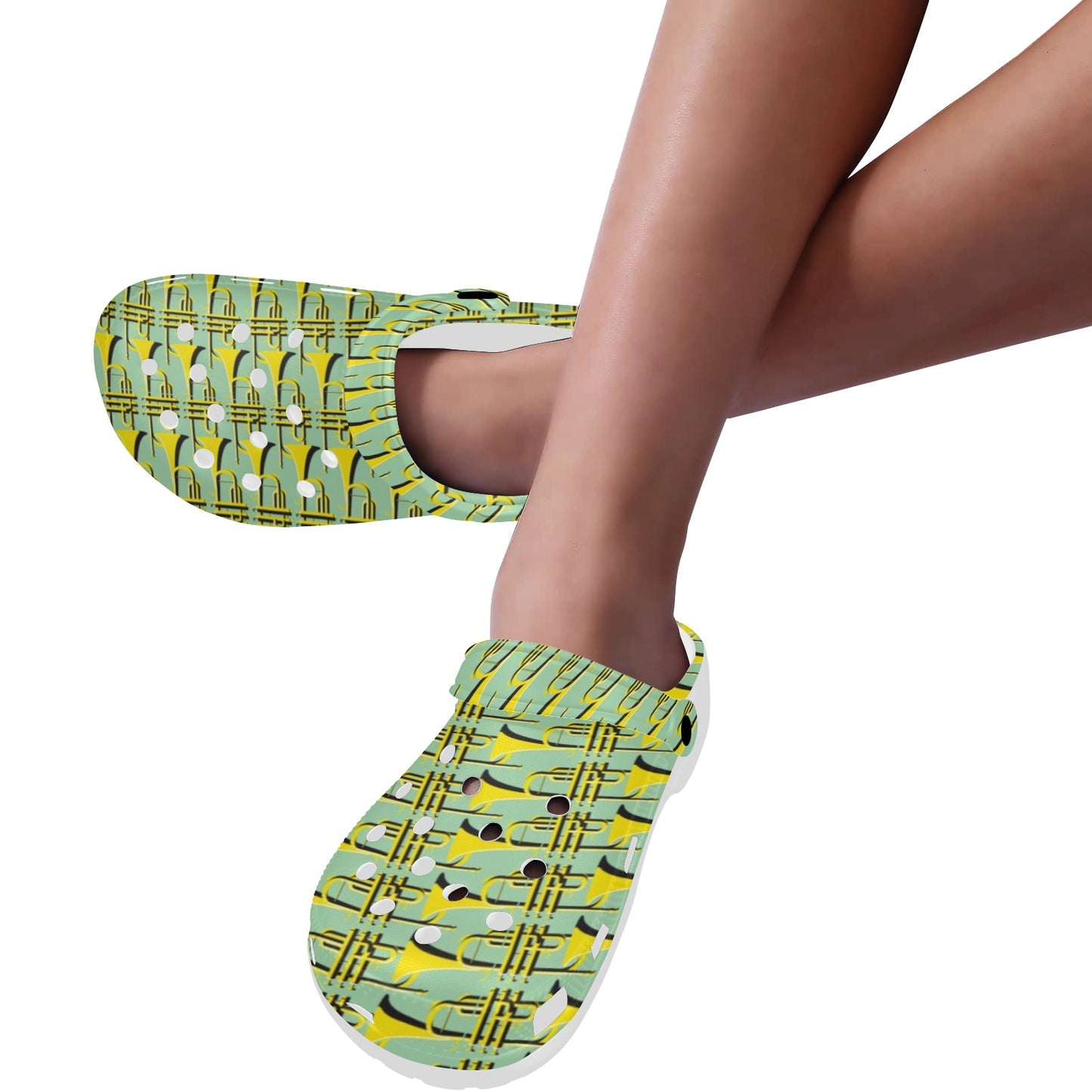 Trumpet Vintage Design Print Unisex Clogs Shoes