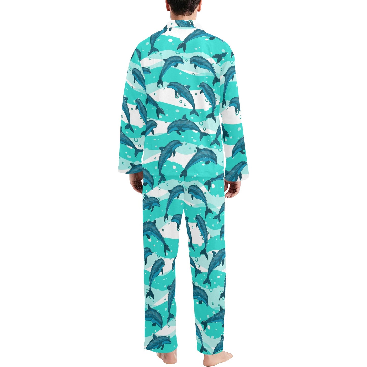Dolphin Design Print Pattern Men's Long Pajama Set