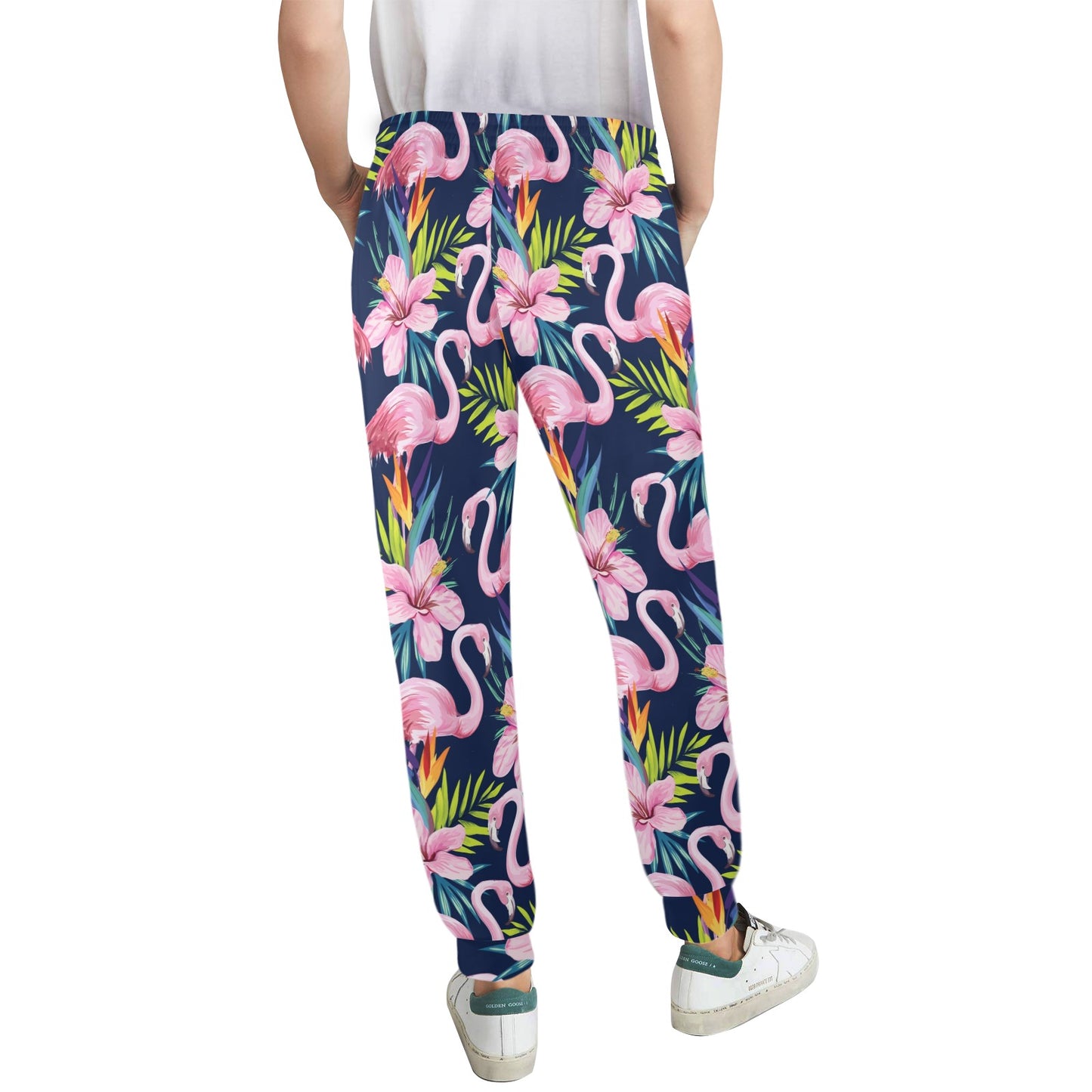 Flamingo Hibiscus Print Women's Casual Track Pants