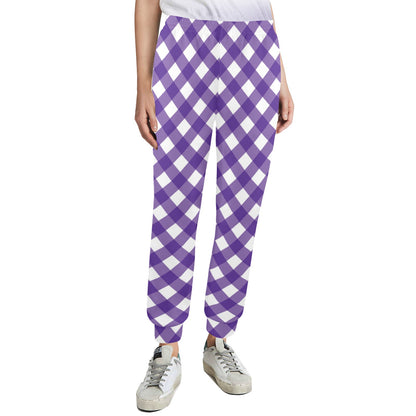 Gingham Purple Pattern Print Design 03 Women's Casual Track Pants
