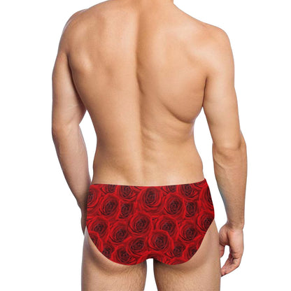 Rose Red Pattern Print Design RO04 Men's Swimming Briefs