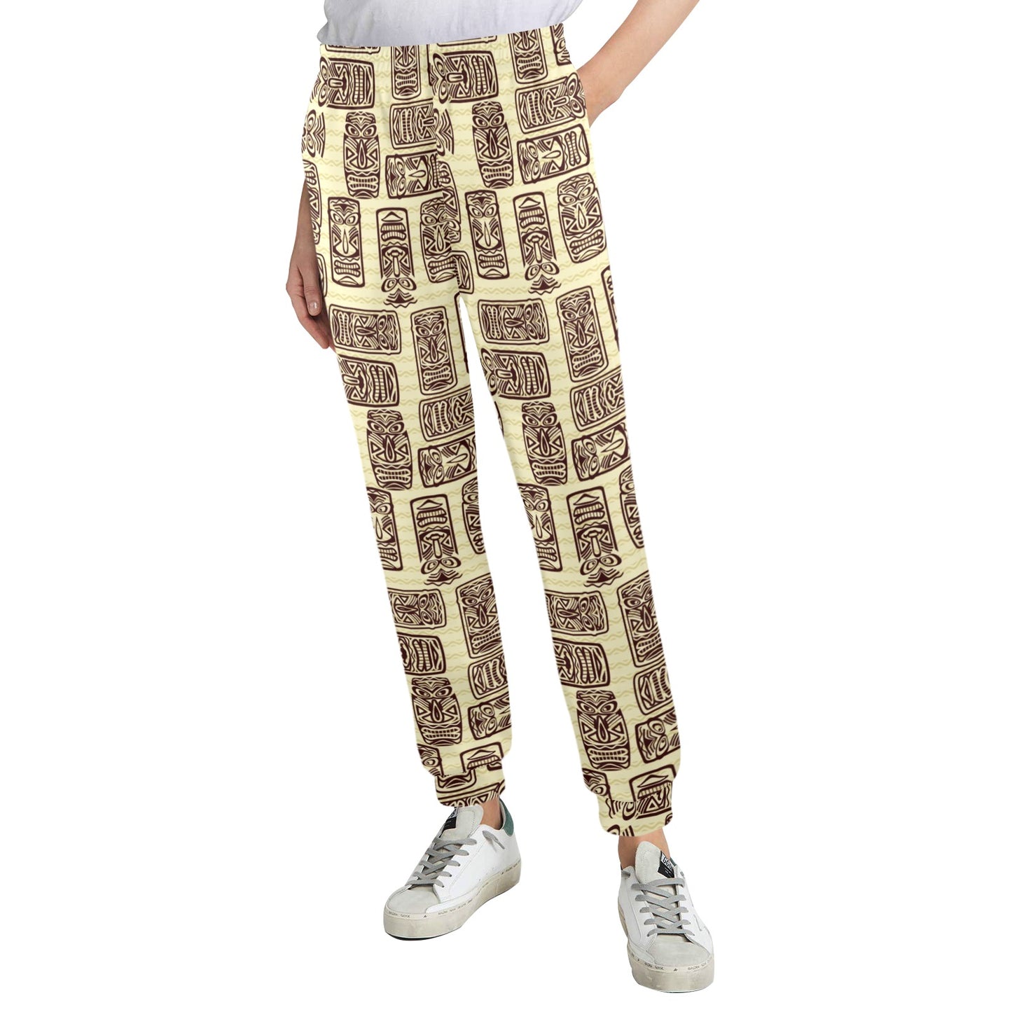 Tiki Brown Mask Print Women's Casual Track Pants