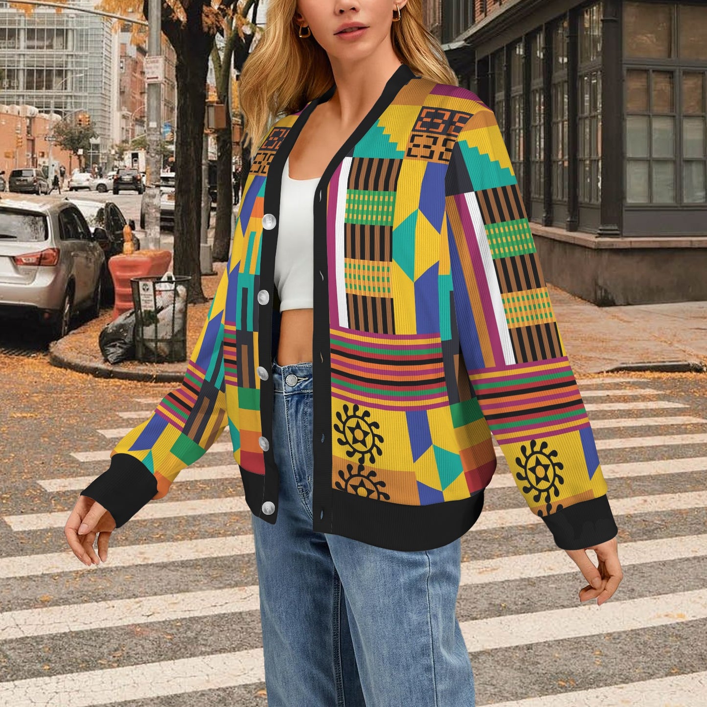 Kente Pattern Print Design 03 Women's Cardigan