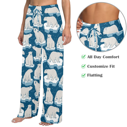 Polar Bear Pattern Print Design PB03 Women's Wide Leg Lounge Pants