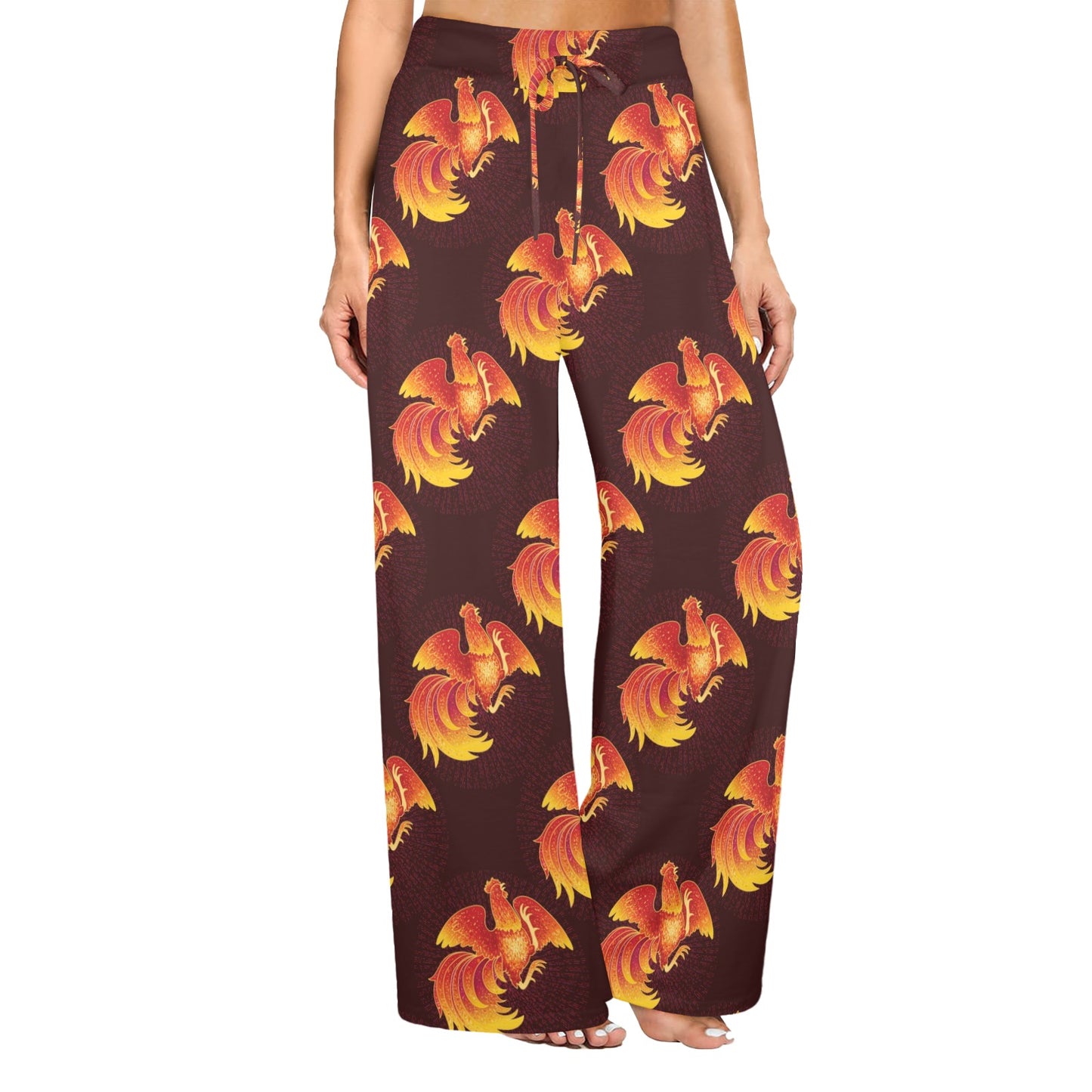 Rooster Pattern Print Design A04 Women's Wide Leg Lounge Pants