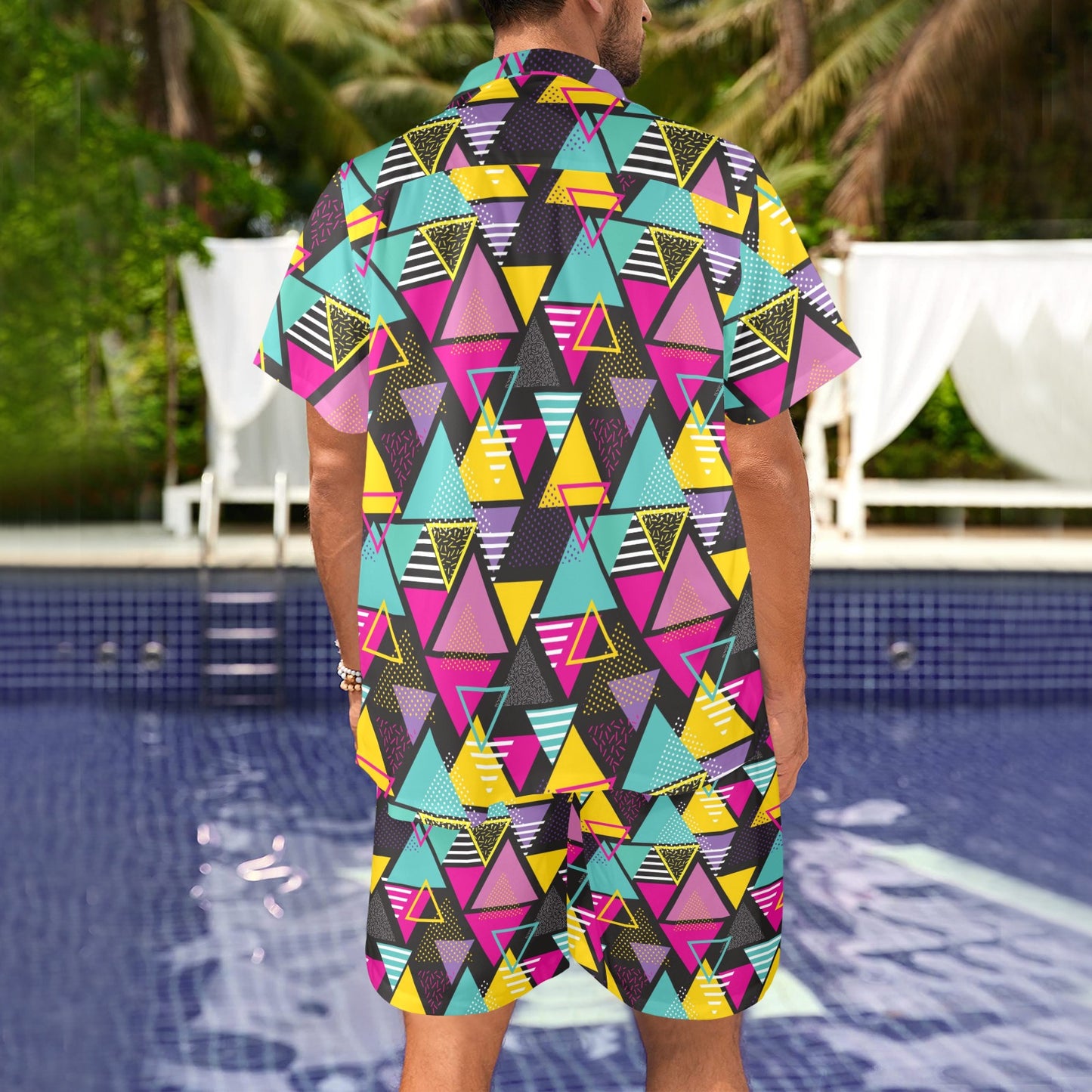 Geometric Colorful Pattern Print Design 02 Men's Beach Shirt and Shorts Set