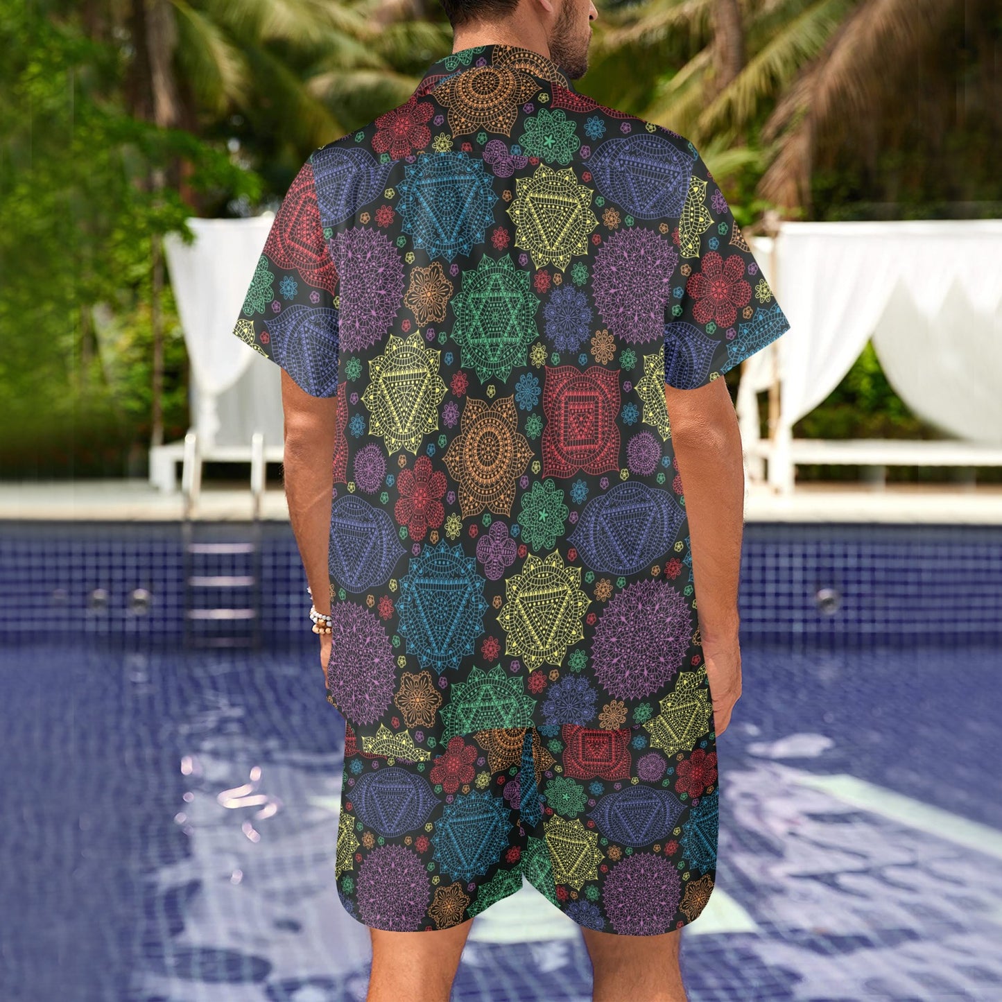 Chakra Mandala Print Pattern Men's Beach Shirt and Shorts Set